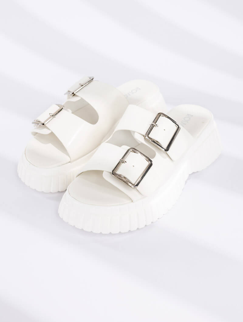 Mules compensées à double bride
